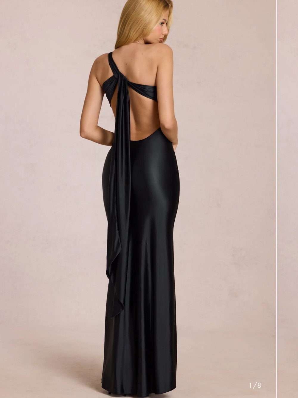 Oh Polly Adeline Black Backless Evening Dress Gown with Drape Detail